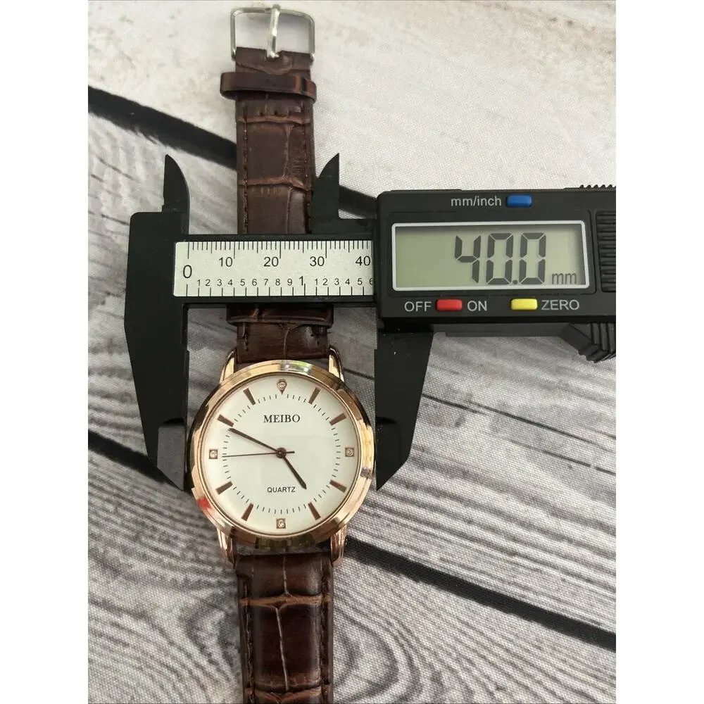 Meibo Rose Gold Tone Brown Band Quartz Watch